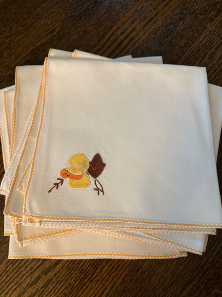 Set of 12 Vintage Fall Flower Design Napkins W1415