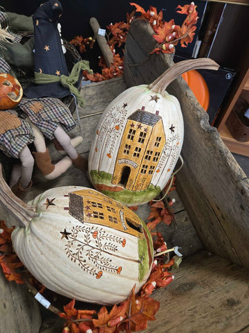 White pumpkin with house 16" tall with light