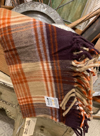 Vintage Fairbo Brown/Orange Plaid Throw~ New Old Stock~ 45" w x 50"