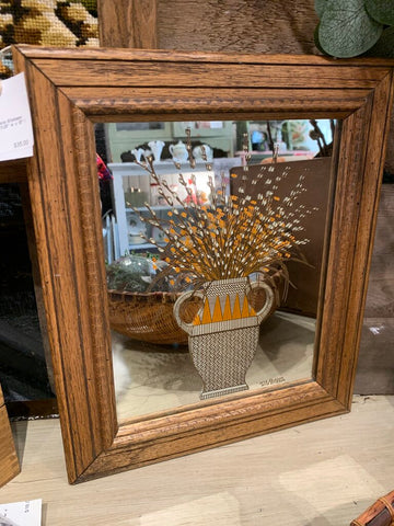 Vintage Framed Gloria Erickson Fall Vase Mirror ~ 11.25" w x 13" l