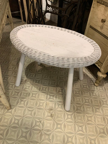 Vintage White Wicker Stool ~ 15" x 24" l x 17" t