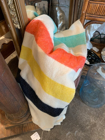 Vintage Striped Wool Blanket~ 39" w x 82"