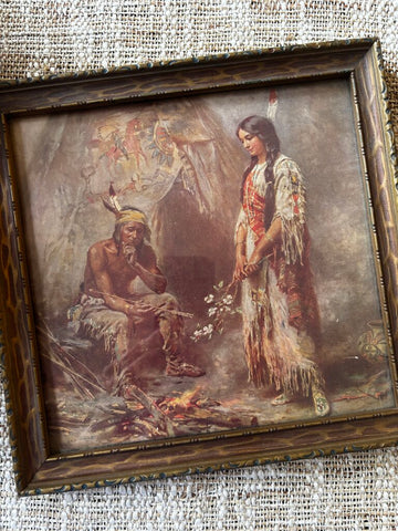 Antique Framed Indian Maiden Print