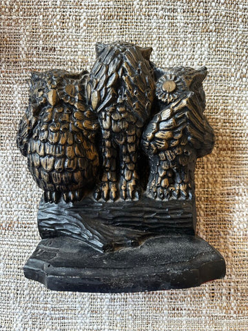 Vtg Owl Hear, Speak, See No Evil Doorstop/Bookend