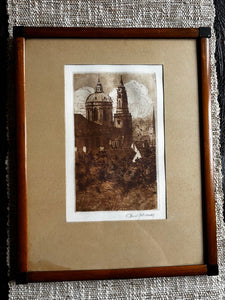Vintage Framed Signed European Etching