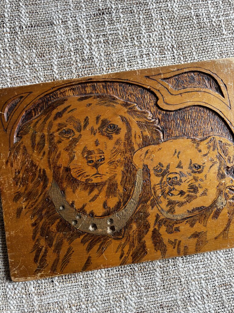 1912 Wood Carving of Dogs