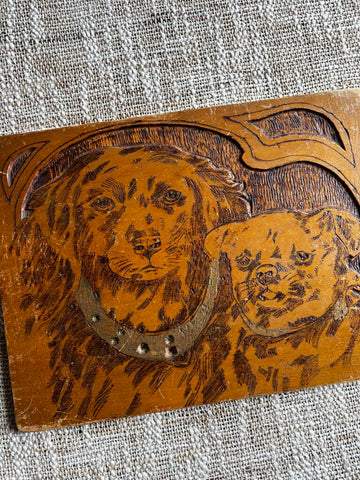 1912 Wood Carving of Dogs