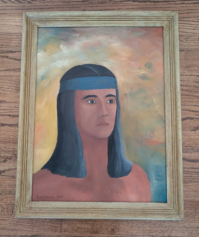 Vintage 1969 Native American Oil on Canvas Signed 21x27