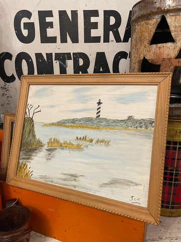 Jens Fresh Vintage ~ Vintage Fall Lighthouse framed painting