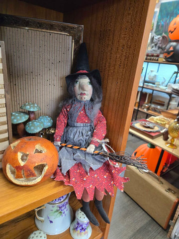 16" tall cloth witch with broom