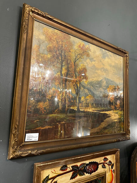 ANTIQUE AUTUMNAL LANDSCAPE ART, LOVELY FRAME 34" x 28"IN STORE PICKUP ONLY (SWOON)