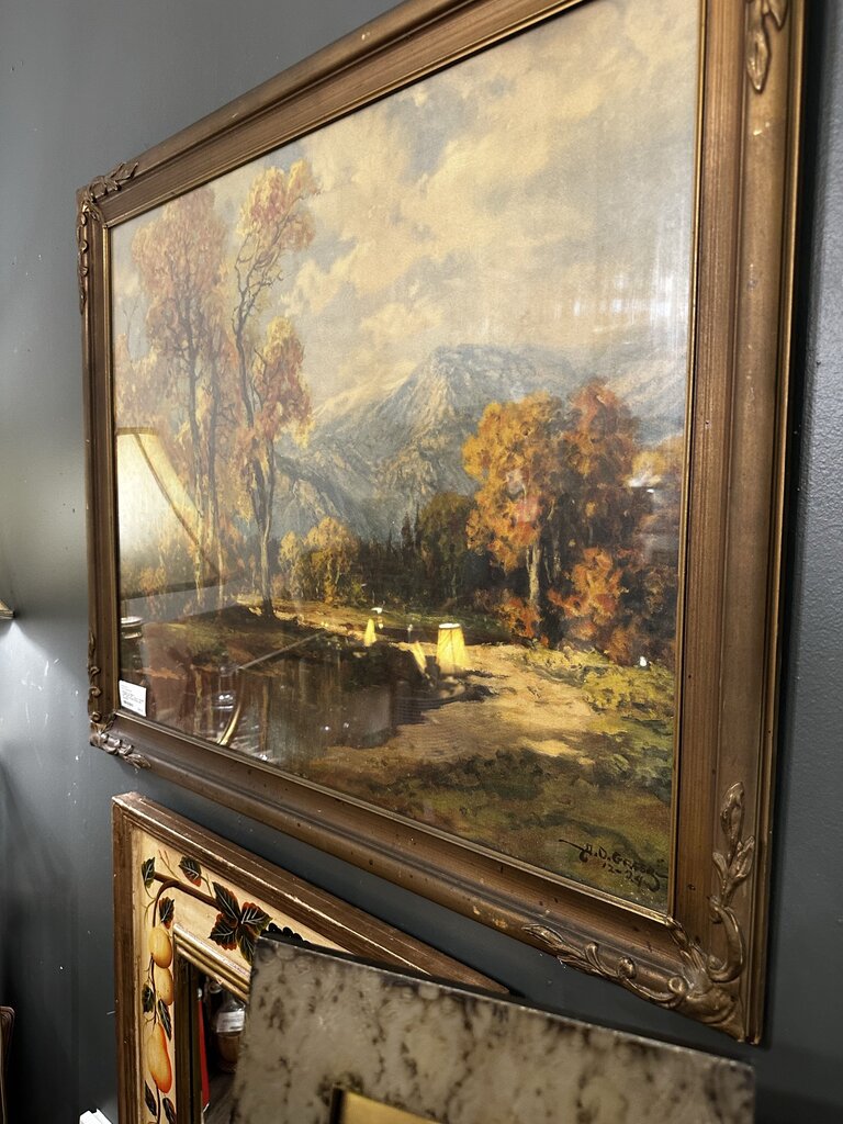 ANTIQUE AUTUMNAL LANDSCAPE ART, LOVELY FRAME 34" x 28"IN STORE PICKUP ONLY (SWOON)