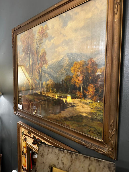 ANTIQUE AUTUMNAL LANDSCAPE ART, LOVELY FRAME 34" x 28"IN STORE PICKUP ONLY (SWOON)