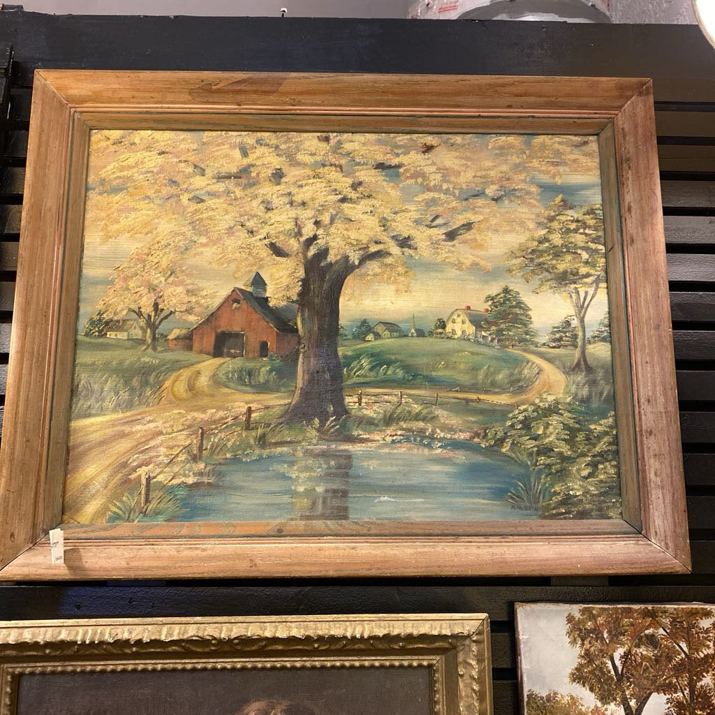 Vintage Serene Rural Landscape Signed Oil Painting 24" x 27"