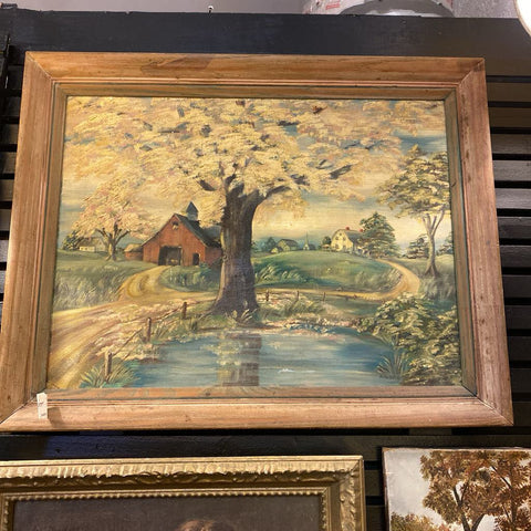 Vintage Serene Rural Landscape Signed Oil Painting 24" x 27"