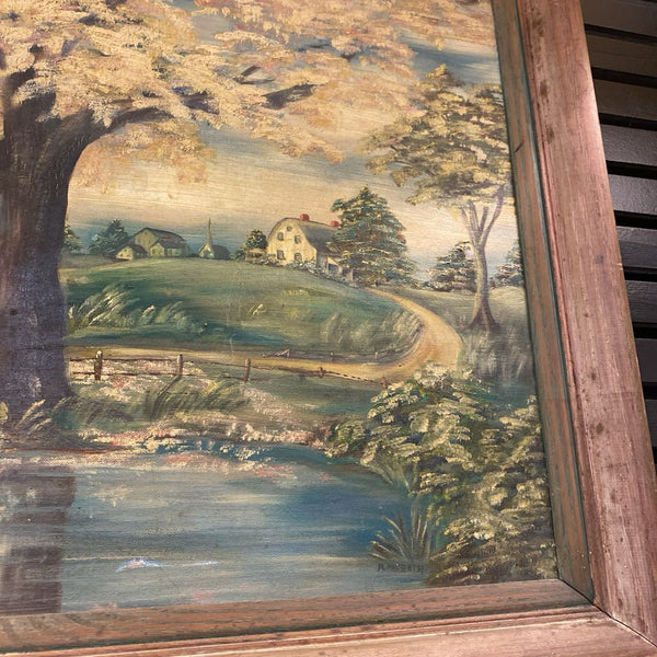 Vintage Serene Rural Landscape Signed Oil Painting 24" x 27"