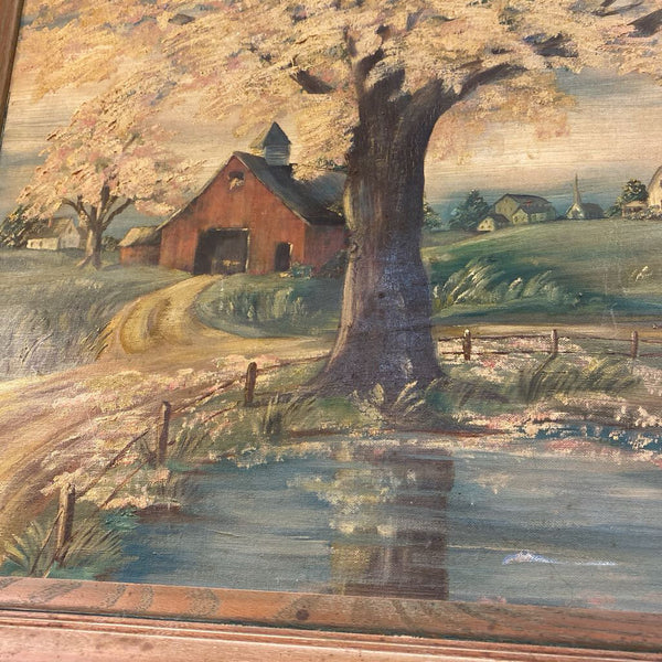 Vintage Serene Rural Landscape Signed Oil Painting 24" x 27"