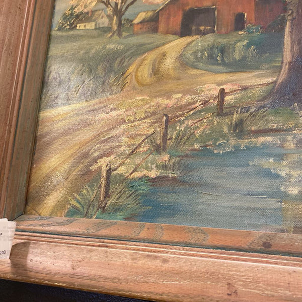 Vintage Serene Rural Landscape Signed Oil Painting 24" x 27"