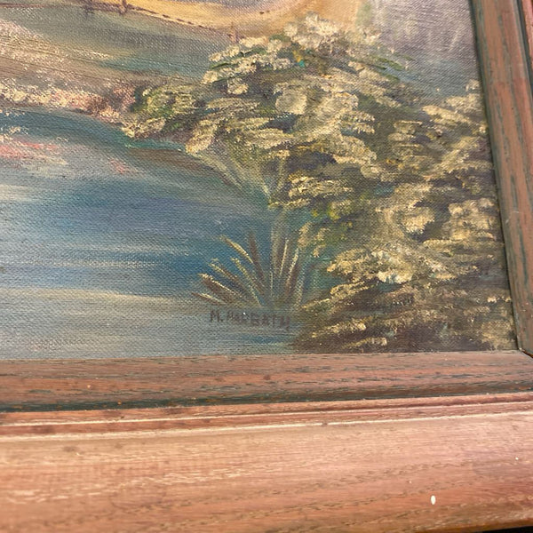 Vintage Serene Rural Landscape Signed Oil Painting 24" x 27"