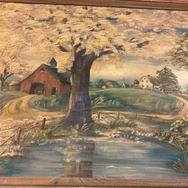 Vintage Serene Rural Landscape Signed Oil Painting 24" x 27"