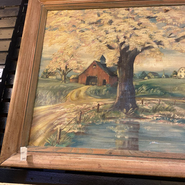 Vintage Serene Rural Landscape Signed Oil Painting 24" x 27"