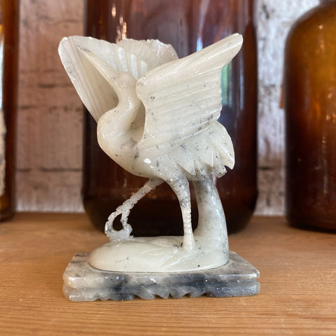 Vintage Soapstone Crane Figure 3.5"h x 2.5"w