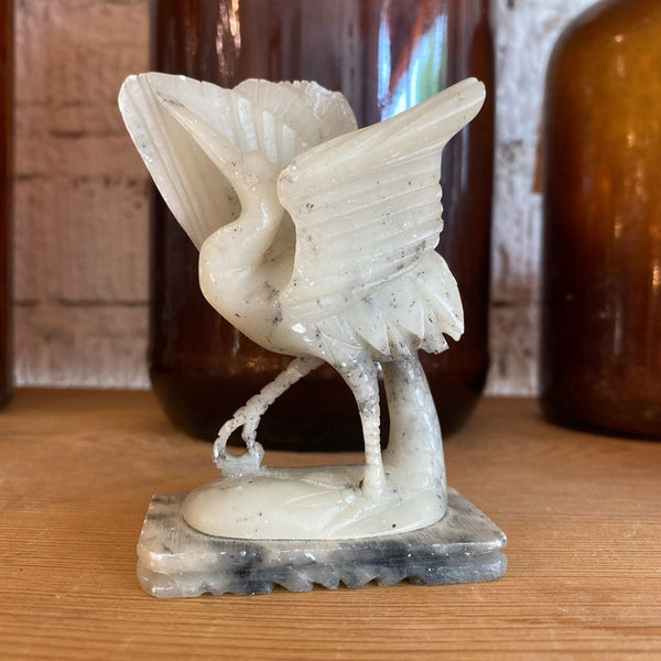 Vintage Soapstone Crane Figure 3.5"h x 2.5"w