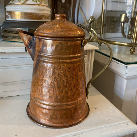 Vintage Hammered Copper Coffee Pot w/ Hinged Lid 7"w x 7"h