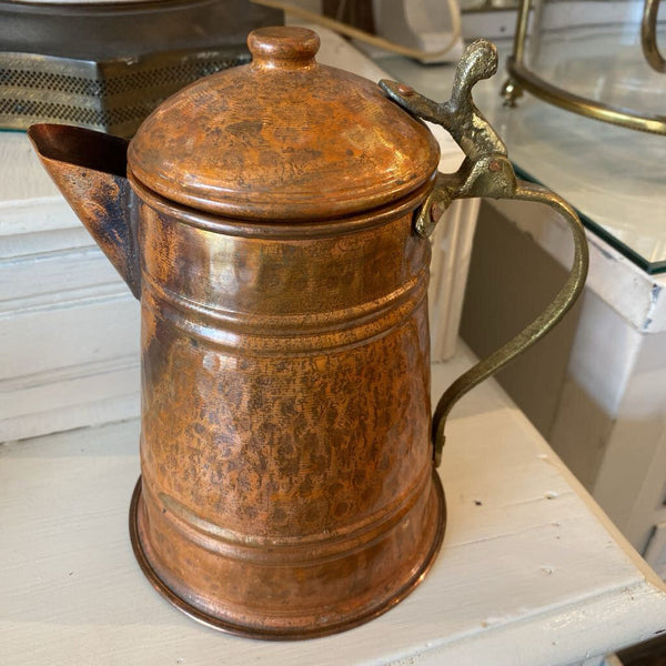 Vintage Hammered Copper Coffee Pot w/ Hinged Lid 7"w x 7"h
