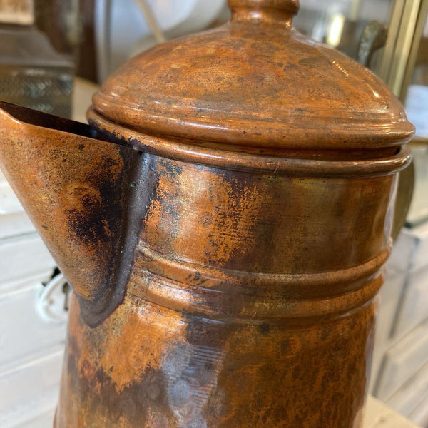 Vintage Hammered Copper Coffee Pot w/ Hinged Lid 7"w x 7"h