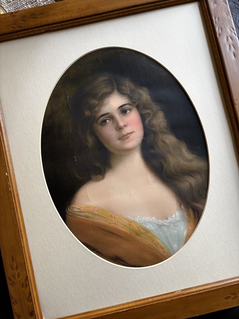 Vintage Framed Print of Young Girl from 1900s
