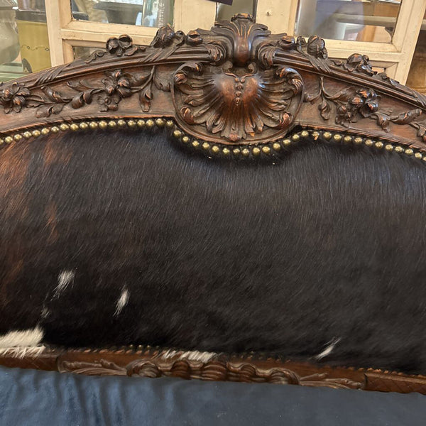 Cowhide and Velvet Couch 75L 28D 38H IN STORE PICKUP ONLY