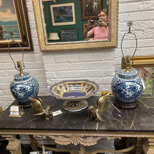 Pair Blue and White Chinoiserie Lamps 25x9"
