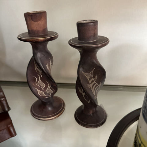 Pair Soapstone Candlesticks 7", 7.5"