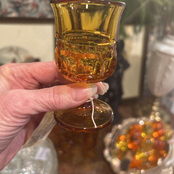 Indian Amber Brown Glass Ware 1960's Thumbprint Glassware 3.5" Set of 7