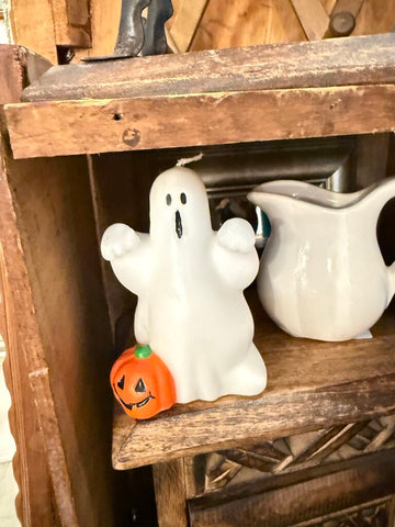 Vintage ghost and pumpkin Candle