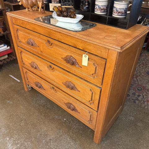 Vintage Pine 3 drawer chest with carved handles