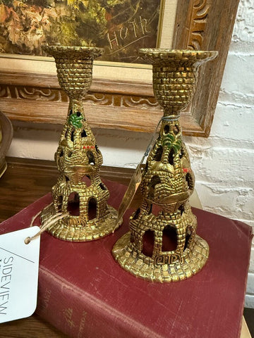 Pair of Vintage Jerusalem Brass Candle Holders W1879