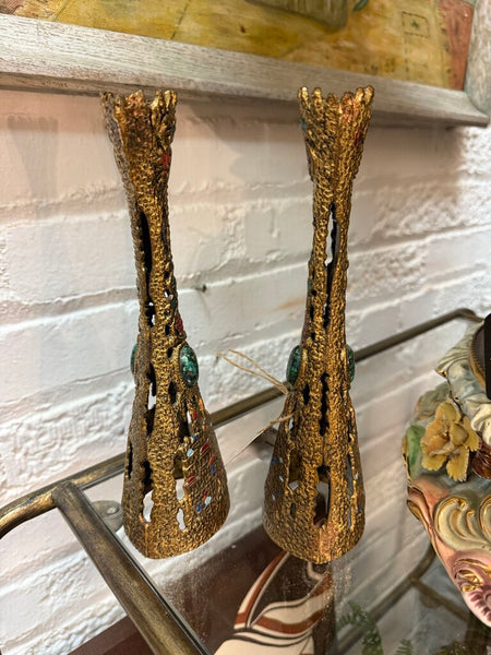 Pair of Brass and Enamel Wainburg of Israel Candlesticks W1880