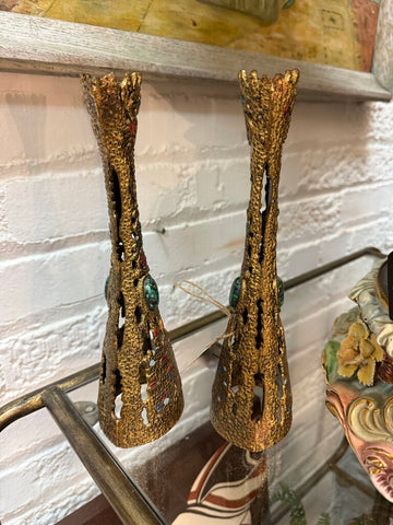 Pair of Brass and Enamel Wainburg of Israel Candlesticks W1880