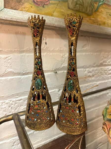 Pair of Brass and Enamel Wainburg of Israel Candlesticks W1880