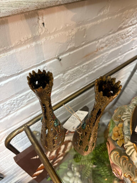 Pair of Brass and Enamel Wainburg of Israel Candlesticks W1880