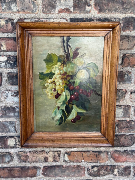 Primitive grape art still life painting on board 21x16