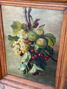 Primitive grape art still life painting on board 21x16