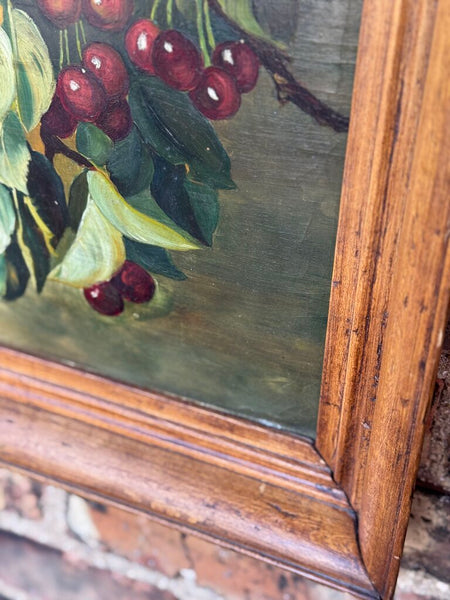 Primitive grape art still life painting on board 21x16
