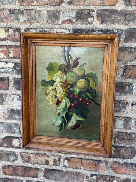 Primitive grape art still life painting on board 21x16