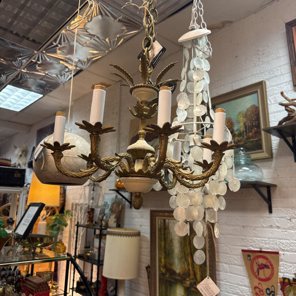Brass and white chandelier