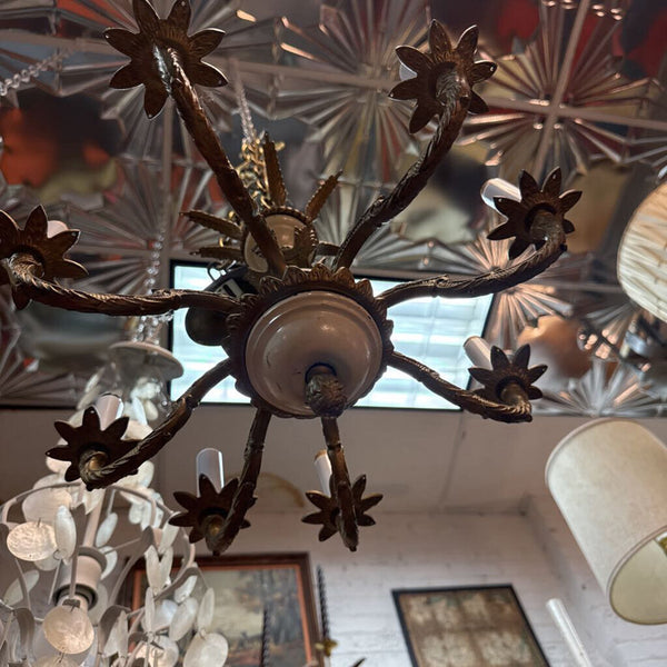 Brass and white chandelier