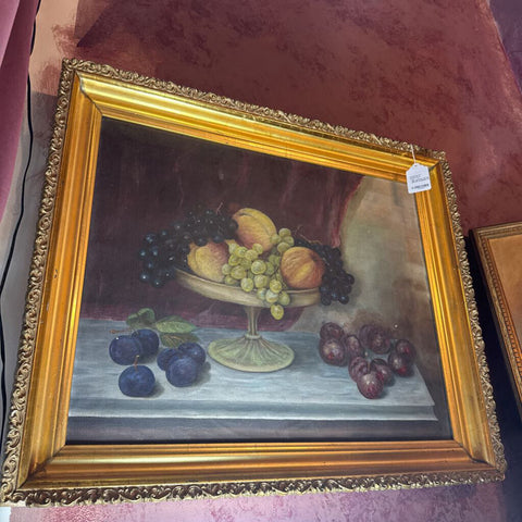 19th century art oil on canvas fruit still life in period frame