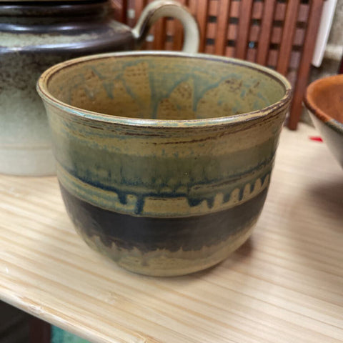 Moxie - Olive Green and Brown Drip Glaze Planter - 4.5" Diameter